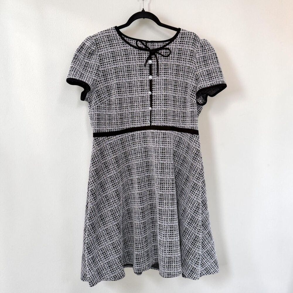 Karl Lagerfeld Paris Jacquard Knit Dress Size 16 Tweed Look A-Line Fit & Flare